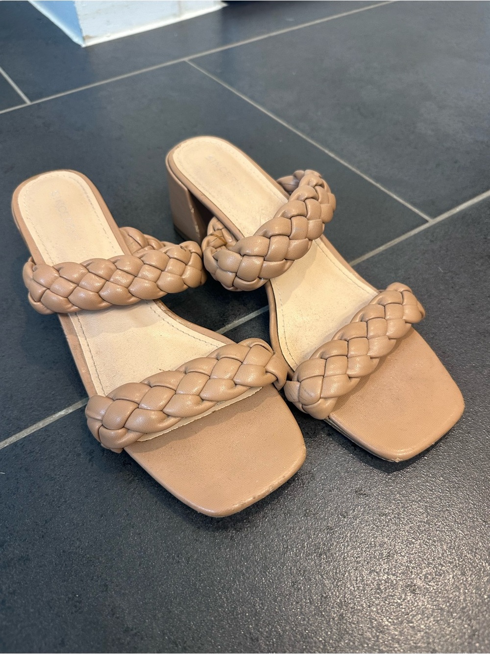 Sincerely Jules Braided Double-Strap Block Heel Sandals - Tan